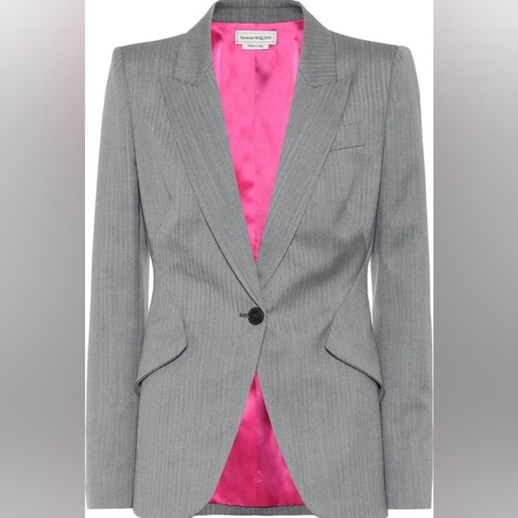 Alexander McQueen Women's Size 40 Gray Houndstooth One Button Wool Blazer New - Picture 3 of 11